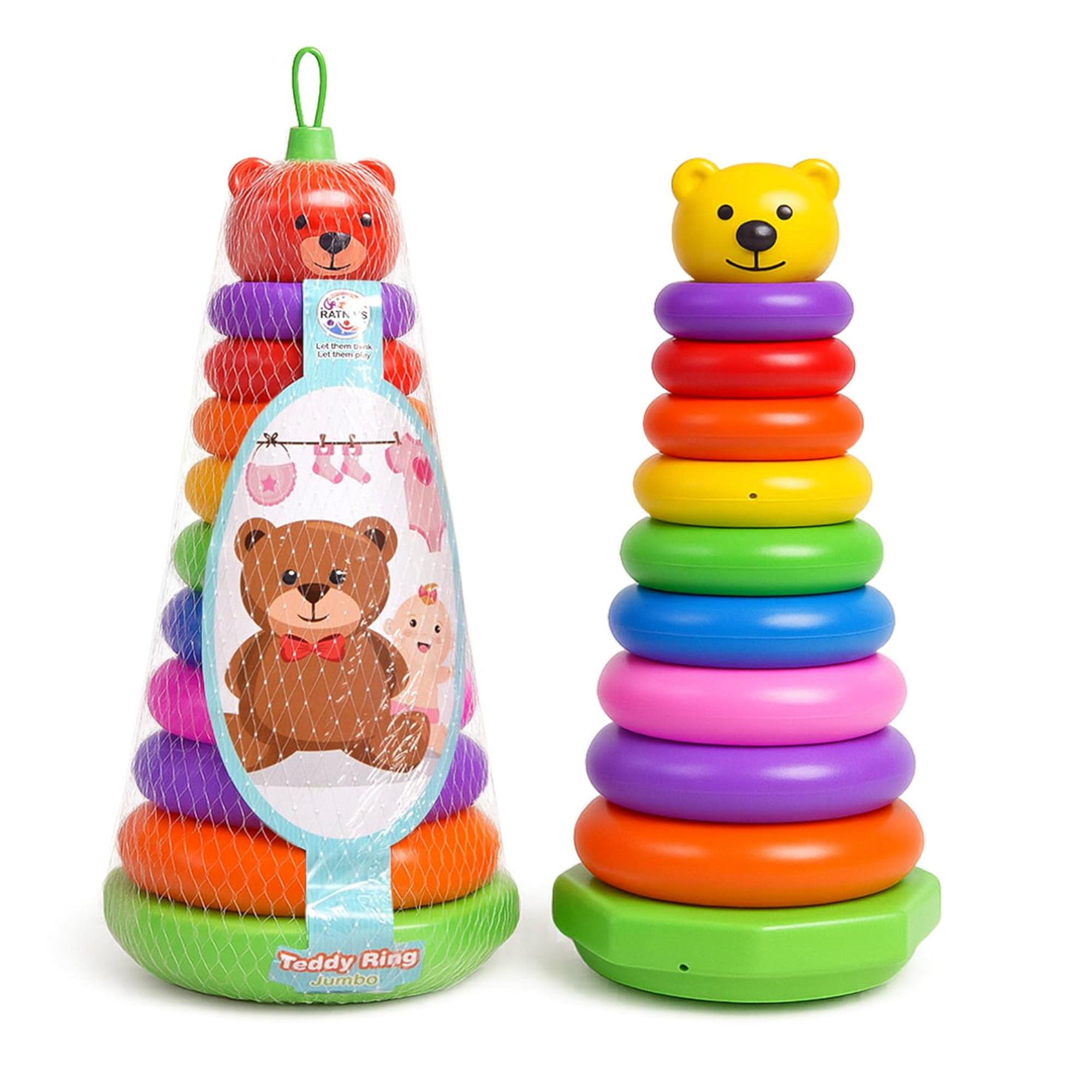 TOYZTREND Plastic Baby Kids Teddy Stacking Ring Jumbo Stack Up Educational Toy Assorted color Rings Tower Construction Toys