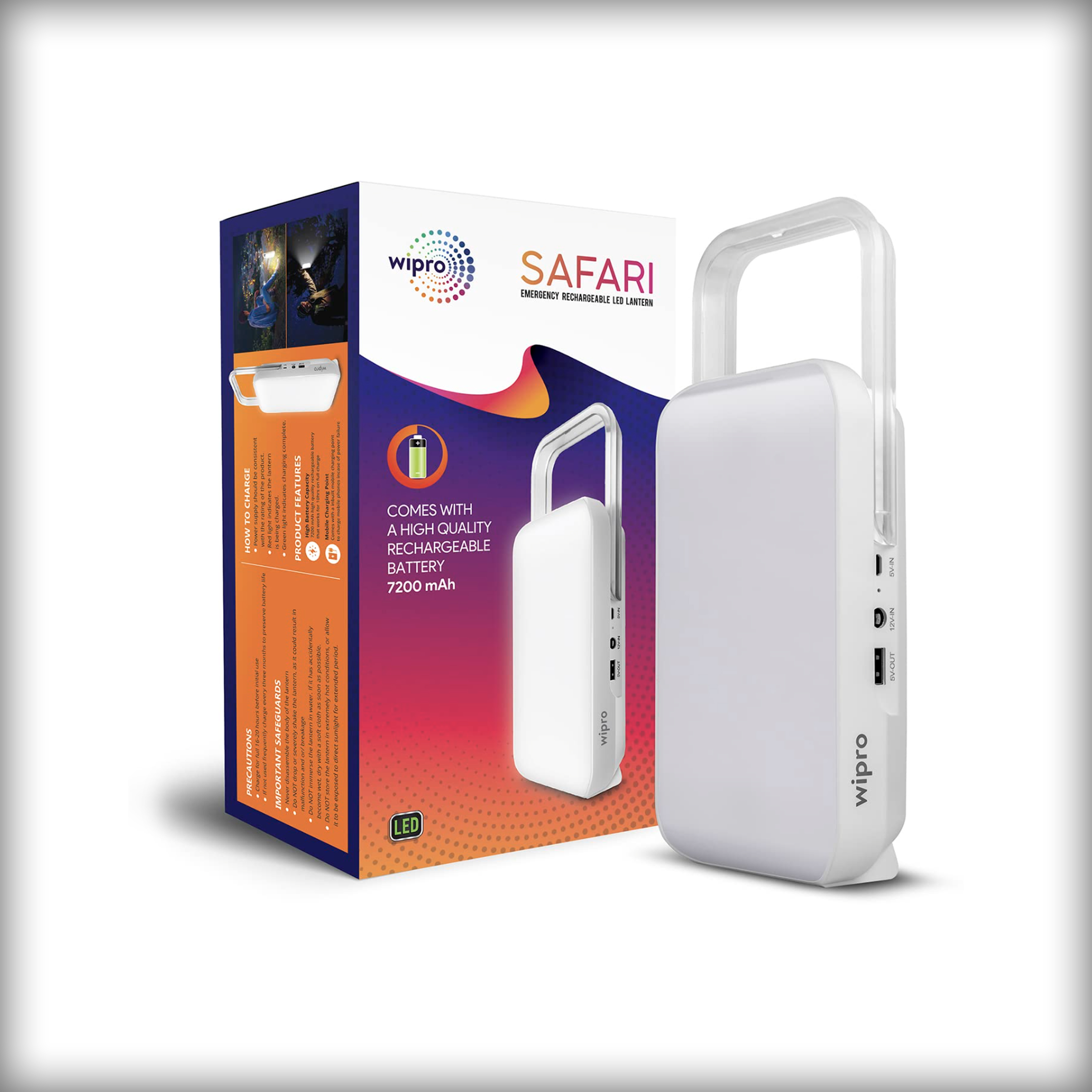 wipro Safari Emergency Rechargeable Led Lantern with 7200 Mah Battery | 122 Individual Led Lights | Brightness Control Feature | in- Built Mobile Charging...