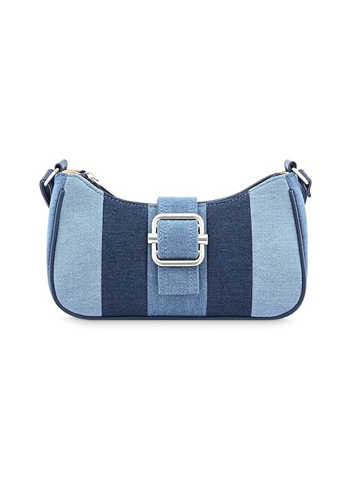 Fastrack Denim Sling Bag for Women | Stylish Blue Sling with Buckle Detail & Secure Zipper Closure | Casual Sling Purse for Daily & Party Use