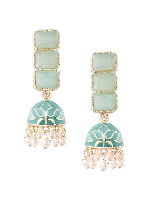 Zaveri Pearls Mint Green Enamel Ethnic Style Jhumki Earring For Women-ZPFK16526