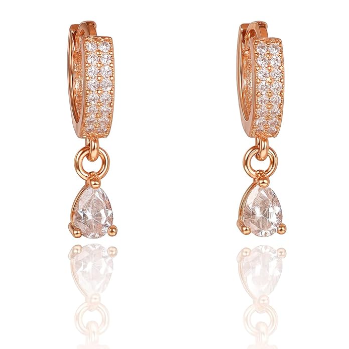 Nilu's Collection 18k Rose Gold Plated Clip On Hoop Earrings, Stylish Women Earrings, Latest Fancy Zircon Copper Bali Earrings for Women and Girls 